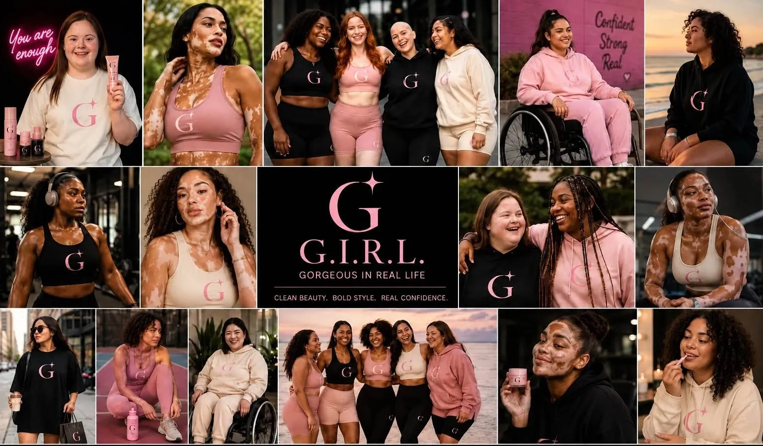 G.I.R.L. brand campaign — Clean Beauty. Bold Style. Real Confidence.